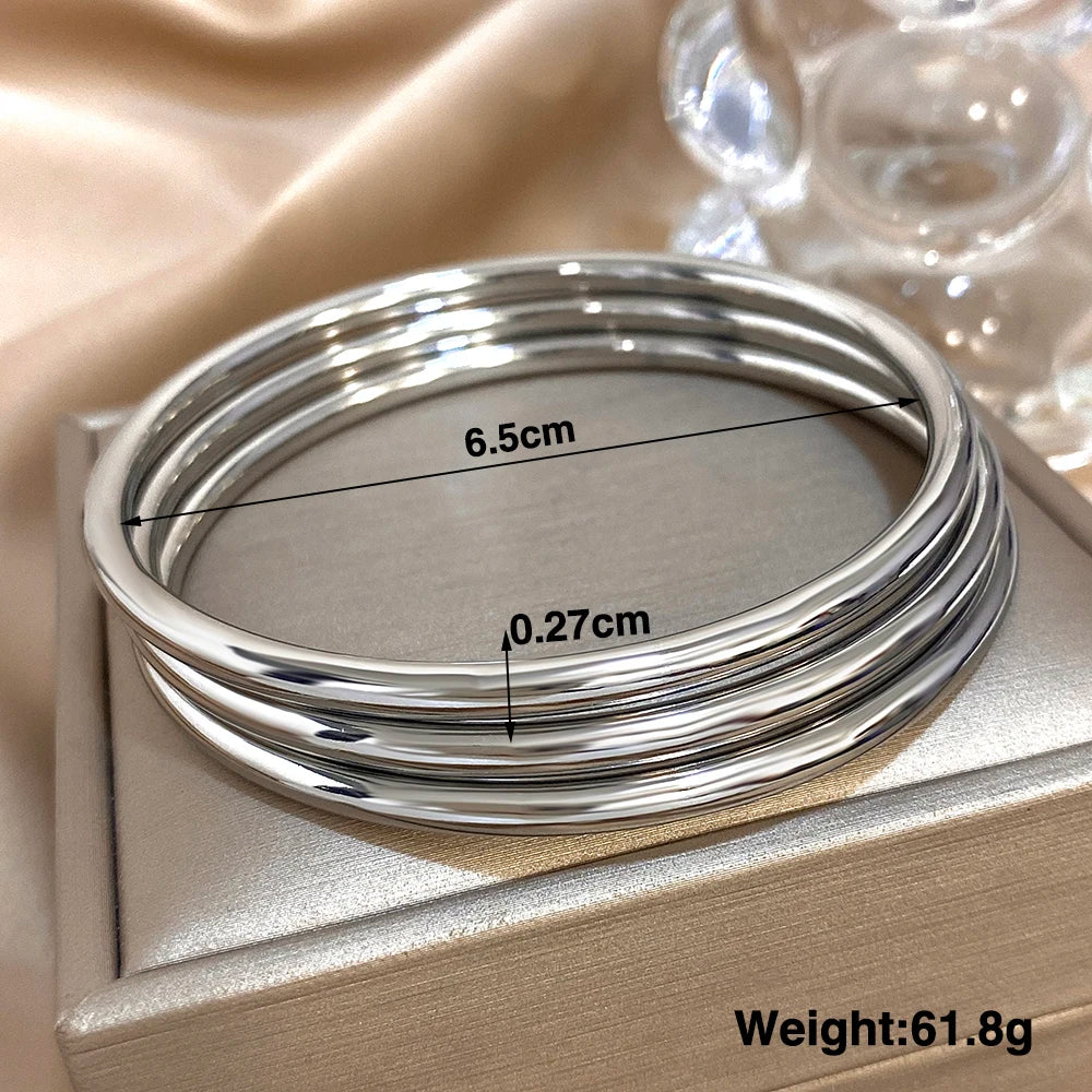 Lot de 3 bracelets jonc en acier inoxydable couleur or uni pour femmes, empilables, étanches, cadeaux de bijoux
