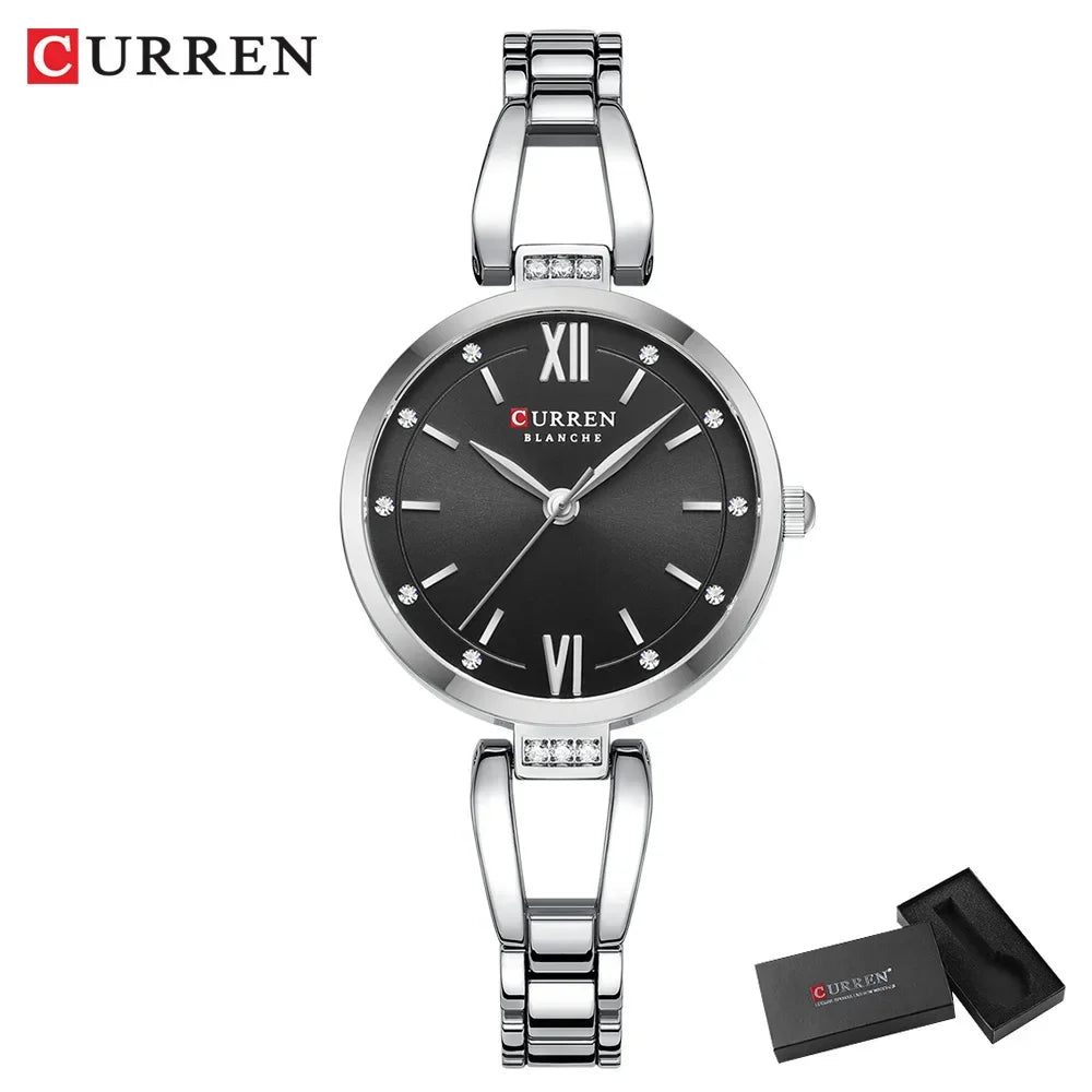 CURREN Montres Femmes Élégant Mode Original Quartz pour Dames Étanche Acier Inoxydable Simple Luxe Usage Quotidien