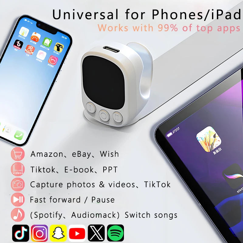 Bague de défilement TikTok Télécommande Tactile Déclencheur d'appareil photo Bague de souris pour le contrôle de courtes vidéos Compatible avec iPhone iPad