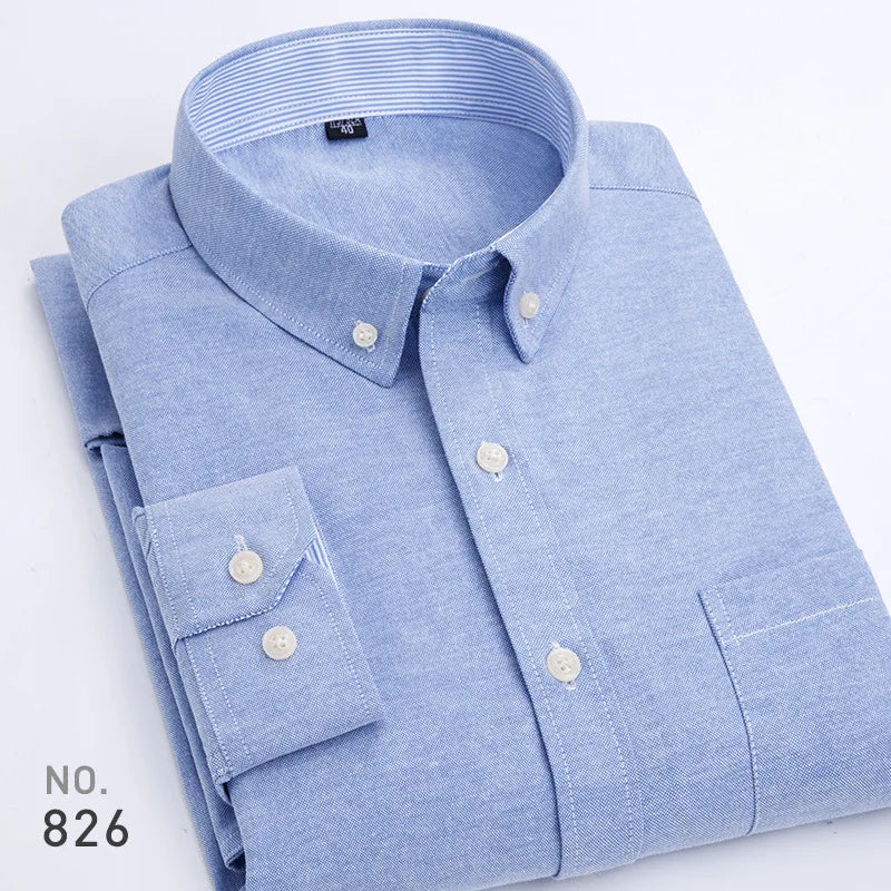 Chemise décontractée à manches longues en oxford à rayures et carreaux pour homme, confortable, respirante, à col boutonné, coupe ajustée, pour affaires