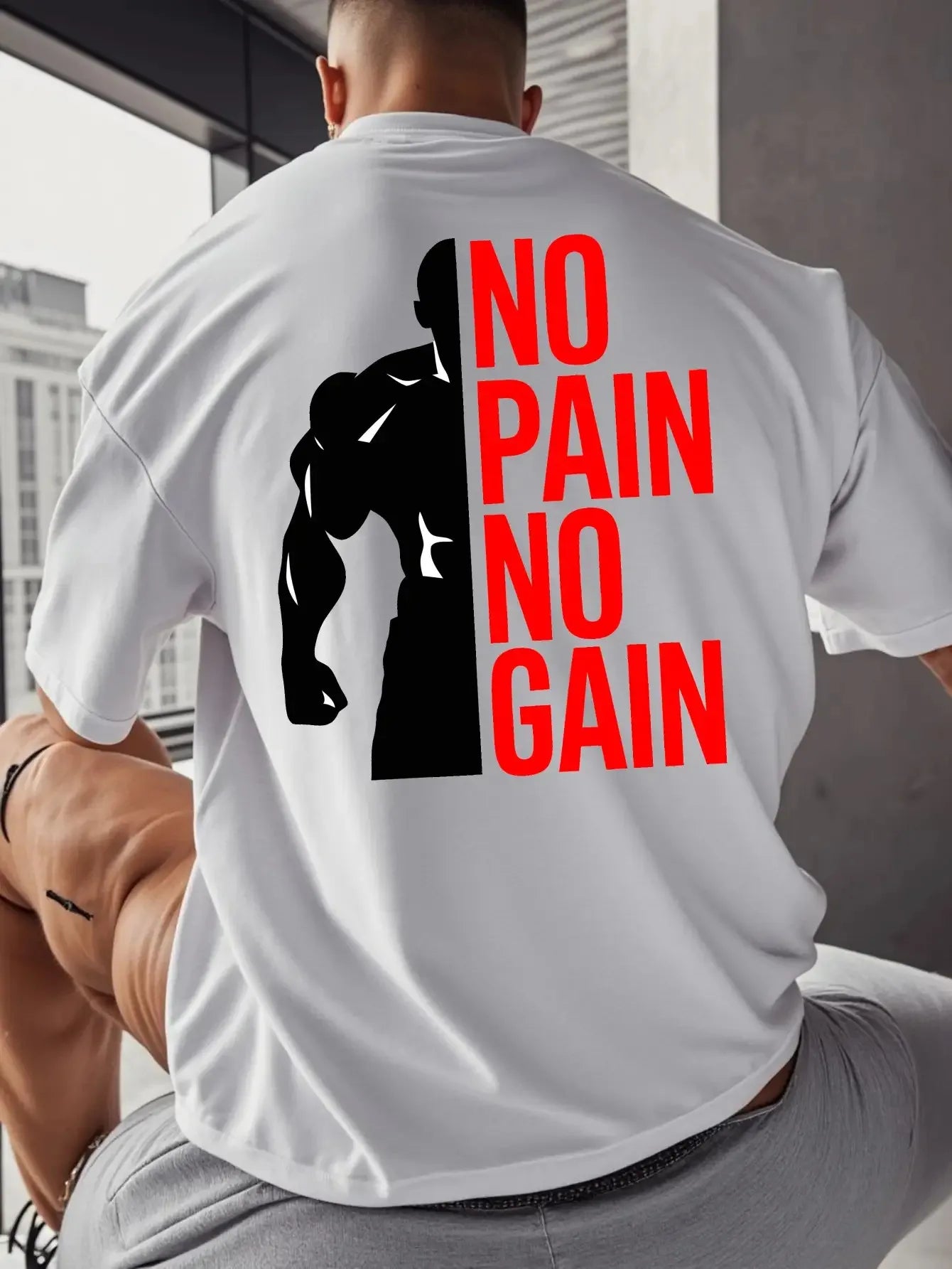 Hommes Femmes PAS DE DOULEUR PAS DE GAIN T-shirt de gym Coton Tee Streetwear Oversize Été Sports Mode Décontracté Haut Manches Courtes Respirant