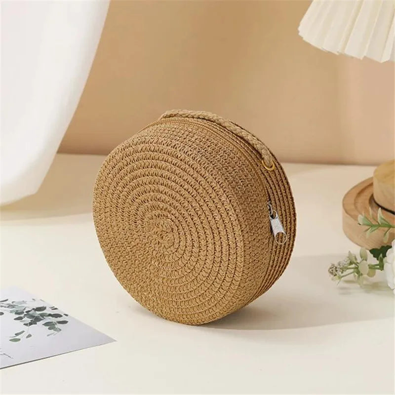 Sac à bandoulière tissé en paille pour femme, sac à bandoulière de couleur unie à la mode avec fermeture à loquet