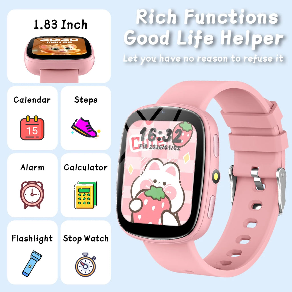 Nouvelle Montre Intelligente pour Enfants Écran Tactile Contrôle Caméra Batterie Longue Durée 260mAh Lampe de Poche 22 Jeux Partenaires d'Apprentissage Cadeaux Garçons Filles