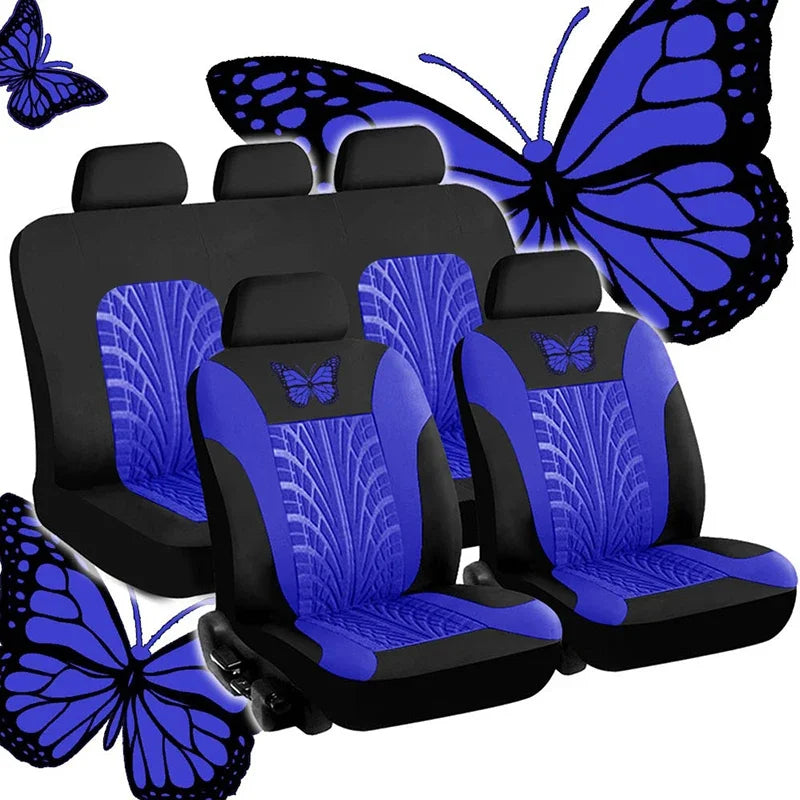 Housses de Siège de Voiture Complètes, Ensemble Universel de Housses de Siège Auto Broderie Motif Papillon