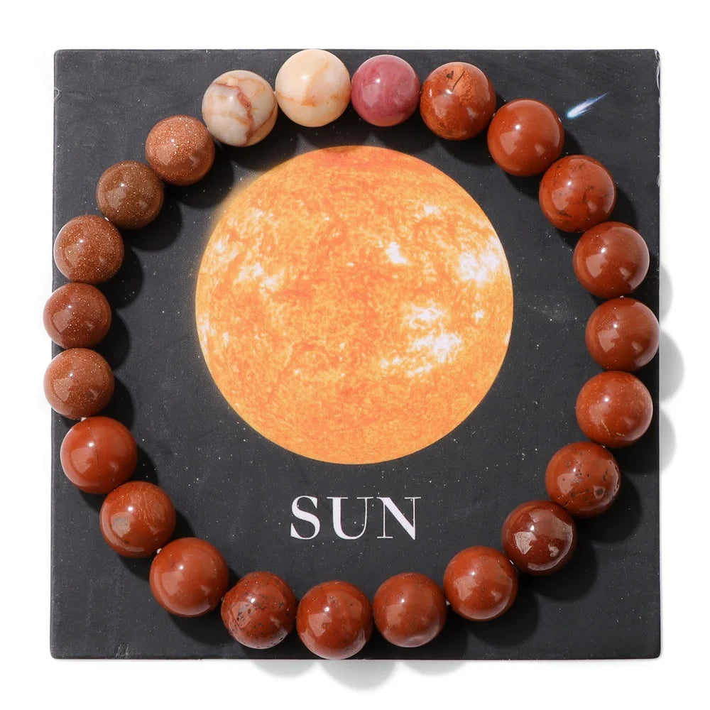HNSP Bracelet en Perles de 8 MM pour Hommes Femmes Planètes du Système Solaire Chapelet à Main Accessoires Soleil Lune Terre Bracelet Corde