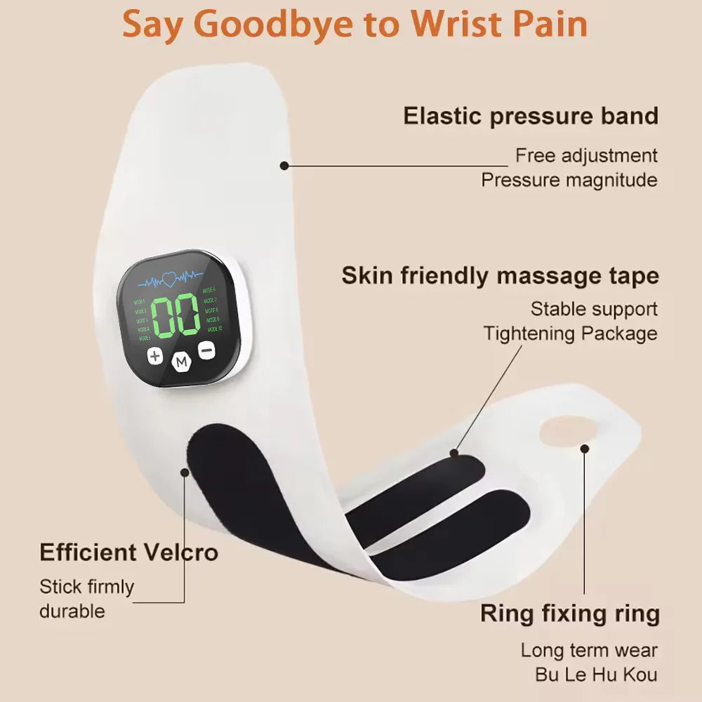Masseur de poignet électrique sans fil EMS 10 modes de vibration Soulagement de la fatigue musculaire des mains Massage Rechargeable USB Attelle de poignet