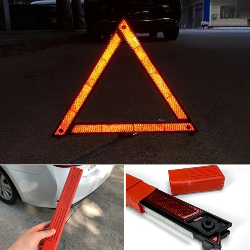 Car Triangle Reflective Tripod Emergency Breakdown Warning Reflective Sticker Safety Hazard Foldable Stop Sign Car Accessories