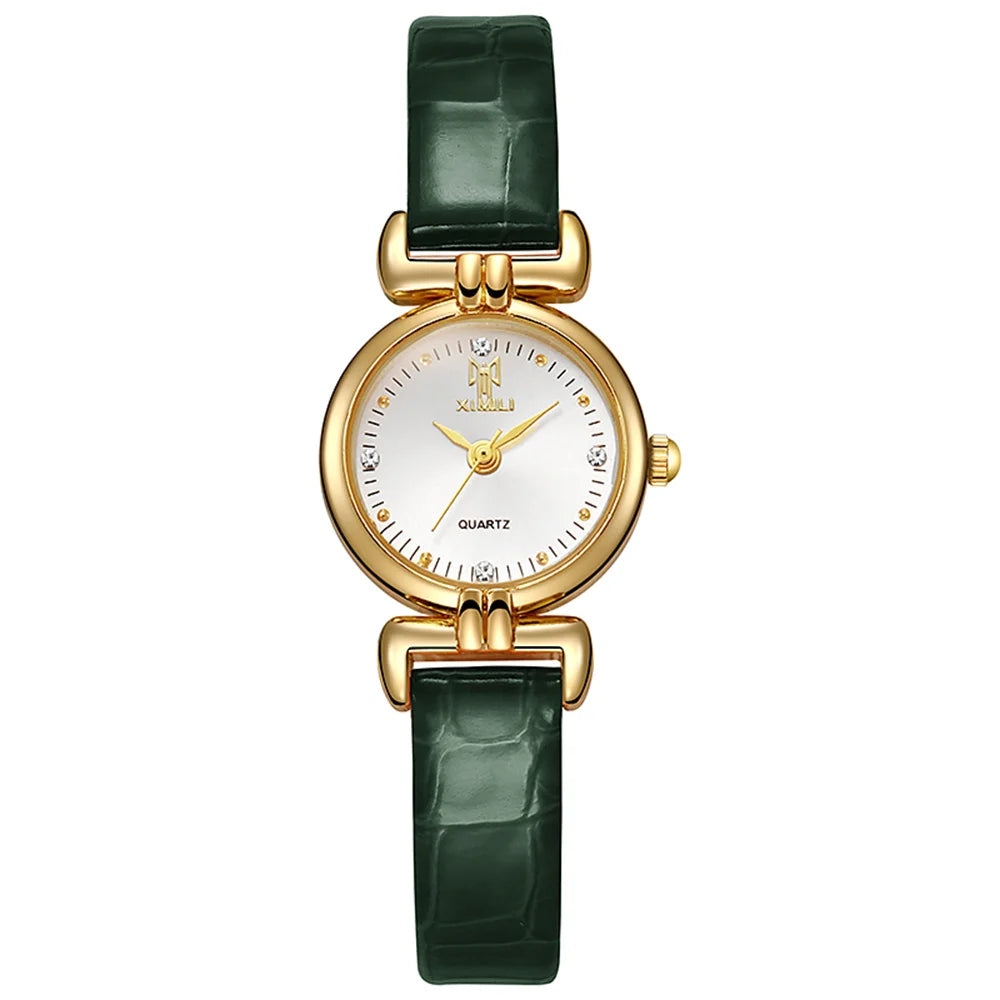 Montre-bracelet de luxe pour femme, nouvelle collection 2025, petite montre à quartz simple avec diamants, cadran blanc, bracelet en cuir, cadeau idéal.