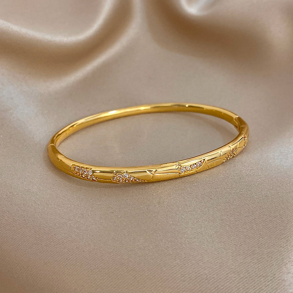 Irregular Pattern Rhinestone Smooth Bracelet for Women Fashion Gold Plated Copper Cuff Bangle Bracelets Jewelry Gifts