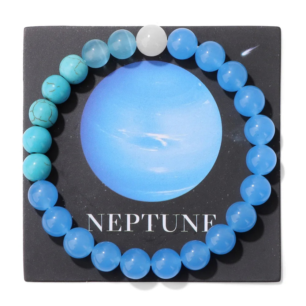 HNSP Bracelet en Perles de 8 MM pour Hommes Femmes Planètes du Système Solaire Chapelet à Main Accessoires Soleil Lune Terre Bracelet Corde