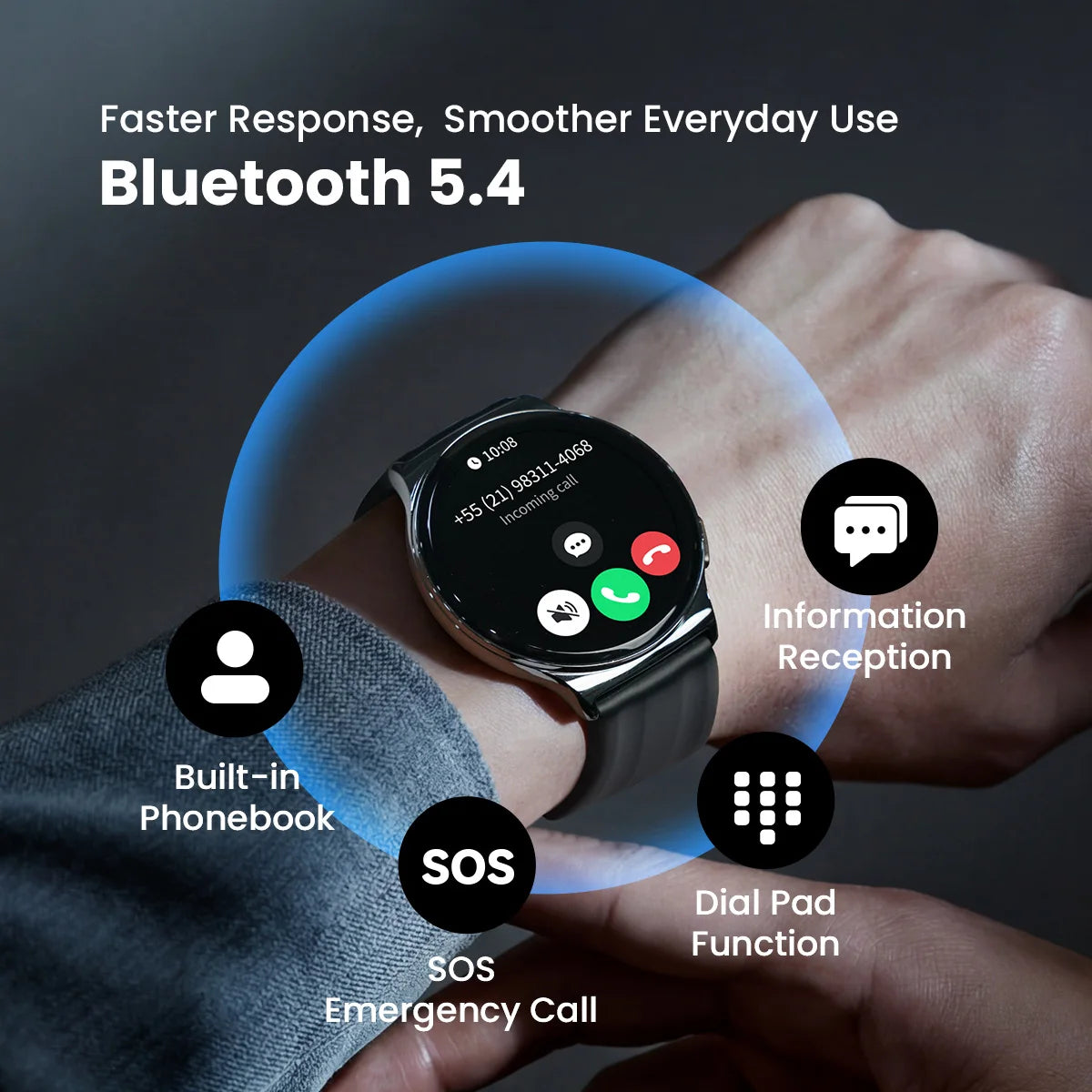 Montre connectée HAYLOU Solar Lite 2 Écran AMOLED 1,43'' Surveillance de la santé 24h/24 150+ modes sportifs Appel vocal Montre connectée 1ATM