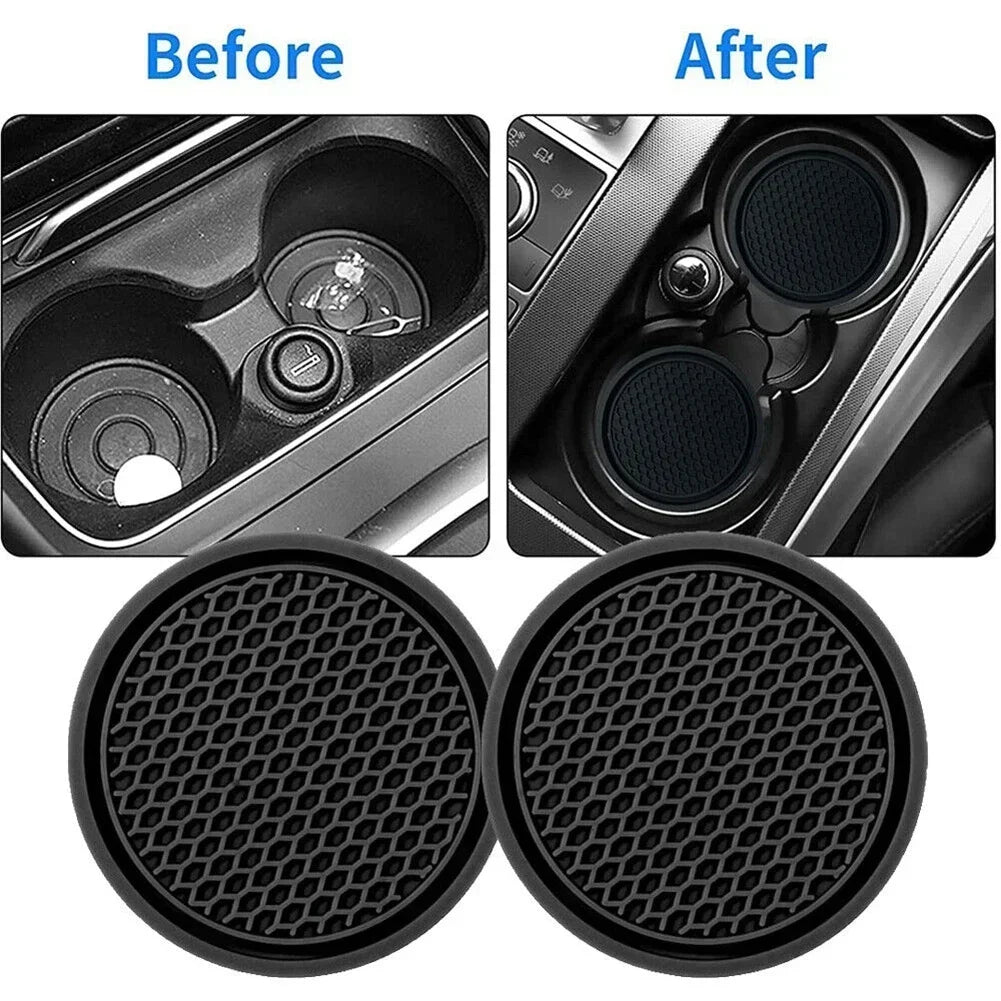 Black Anti-Slip Car Cup Holder Inserts Coaster Pads Auto Interior Accessories Compatible with Most Cups
