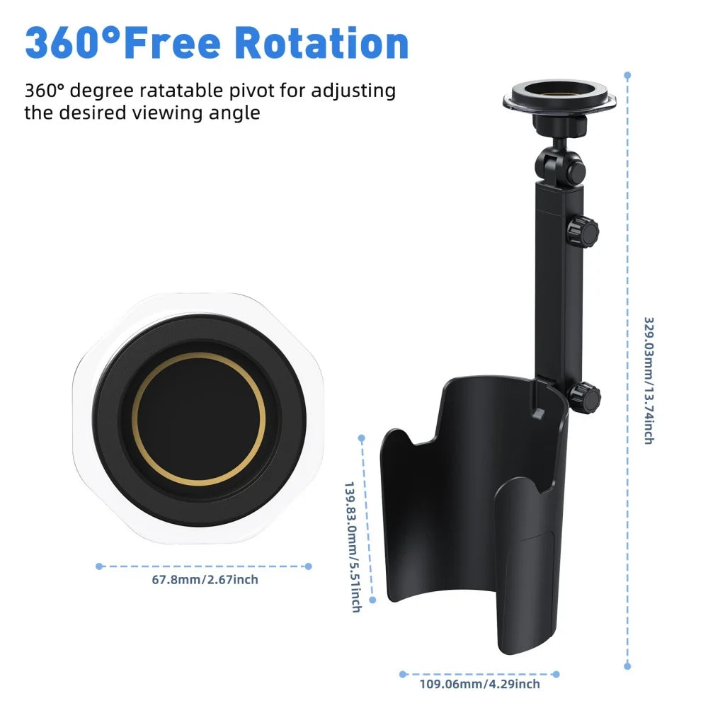Support de Téléphone de Voiture Porte-gobelet Magnétique Double Usage 2-EN-1 Rotation Libre à 360° Support Stable Adapté pour iPhone Huawei Xiaomi