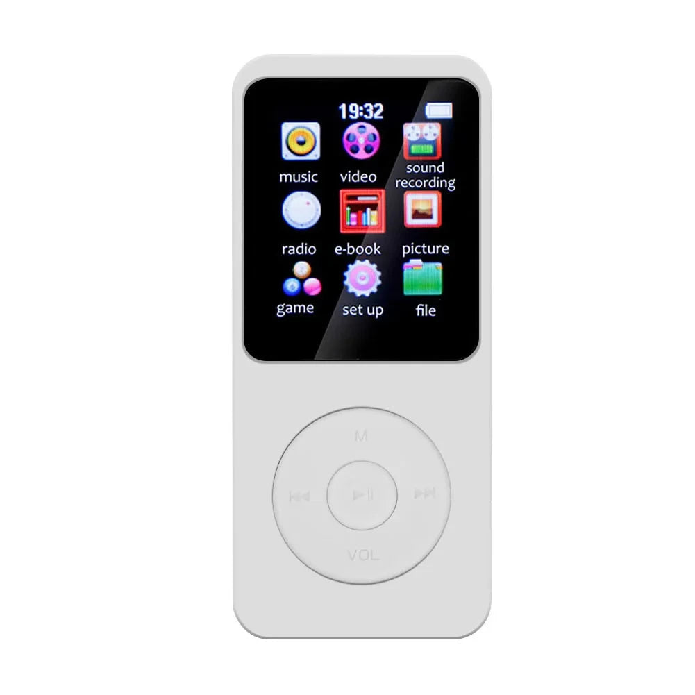 Lecteur MP3 Bluetooth 5.0 Lecteur de Musique Portable Écran 1,8 pouces Haut-parleur Intégré Lecteur de Musique Stéréo Support Radio FM Enregistrement E-Book