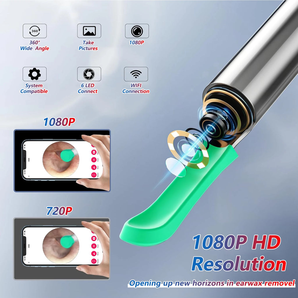 منظف الأذن البصري الذكي HD، عيدان الأذن، منظار الأذن، شحن USB-C، أداة إزالة الشمع بالمنظار، أداة تنظيف الأذن، مجموعة العناية الصحية بكاميرا صغيرة