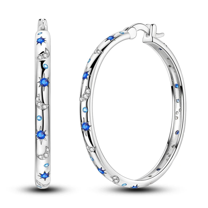 Boucles d'oreilles créoles en argent 925 pour femme, pendentifs en zircon en forme de cœur et d'étoile, bijoux fantaisie originaux