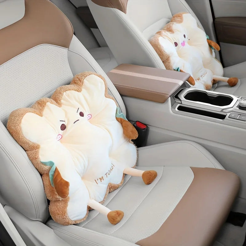 Oreiller en forme de pain de mie de dessin animé (1 pièce) – Matériau en polyester confortable anti-fatigue, lavable à la main, pour la maison et la voiture + cadeau de vacances