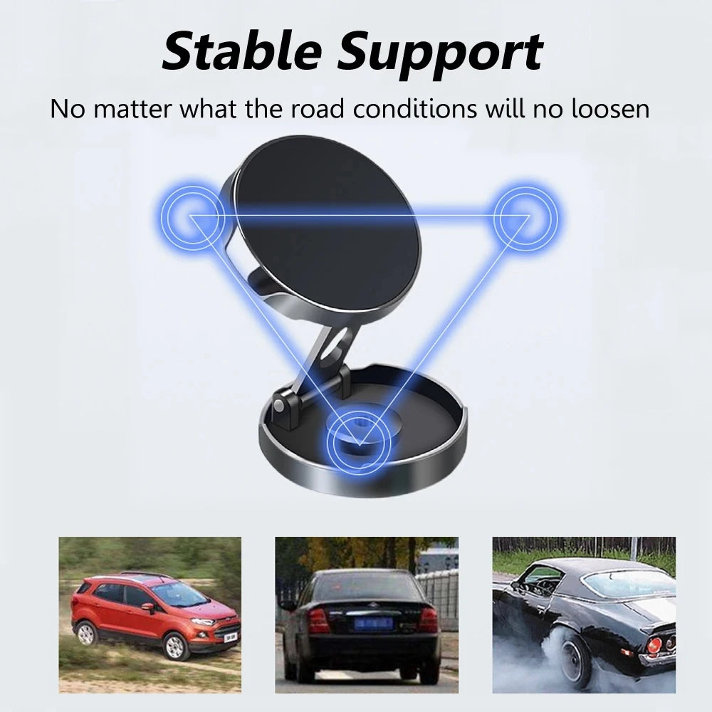 Support de téléphone portable magnétique rond pliable pour voiture, rotatif à 360 degrés, aimant puissant pour iPhone et Samsung