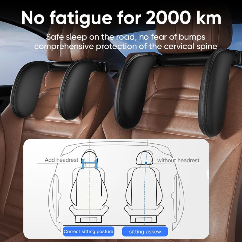 Coussin cervical automobile ergonomique réglable à 360° avec mousse à mémoire de forme et coussinets latéraux, appui-tête de sommeil à un clic pour les voyages en voiture BMW Benz
