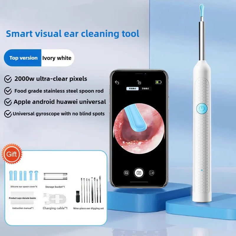 Élimination sans fil du cérumen avec caméra Nettoyeur d'oreille rechargeable Caméra HD avec kit de curettes Nettoyage du conduit auditif