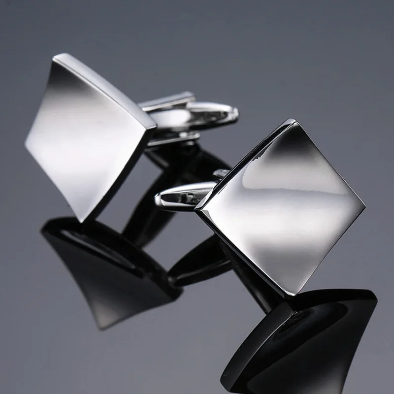Boutons de Manchette Homme Luxe Argenté Vintage en Métal Boutons de Manchette Carrés Chemise Française Business Bijoux Cadeau de Mariage