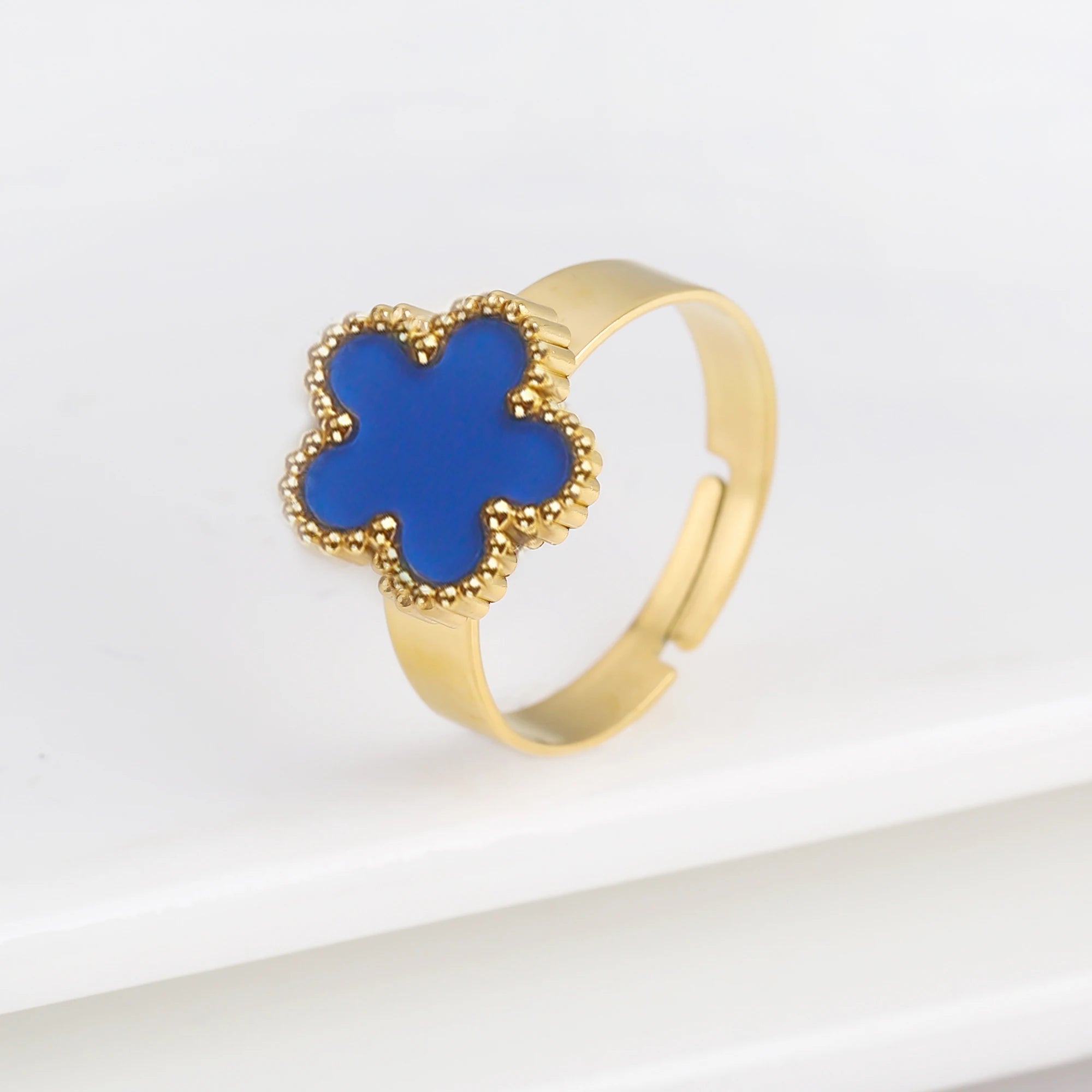 Bague Ouverte Ajustable Simple en Acier Inoxydable Fleur à Cinq Feuilles Tendance pour Femme Fête Mariage Bijoux Accessoires Trèfle