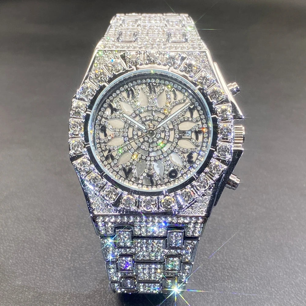 Montre de luxe pour homme en or, étanche, en acier inoxydable, bracelet glacé, montres avec diamants pour homme, nouveau cadran, horloge tendance, cadeau.