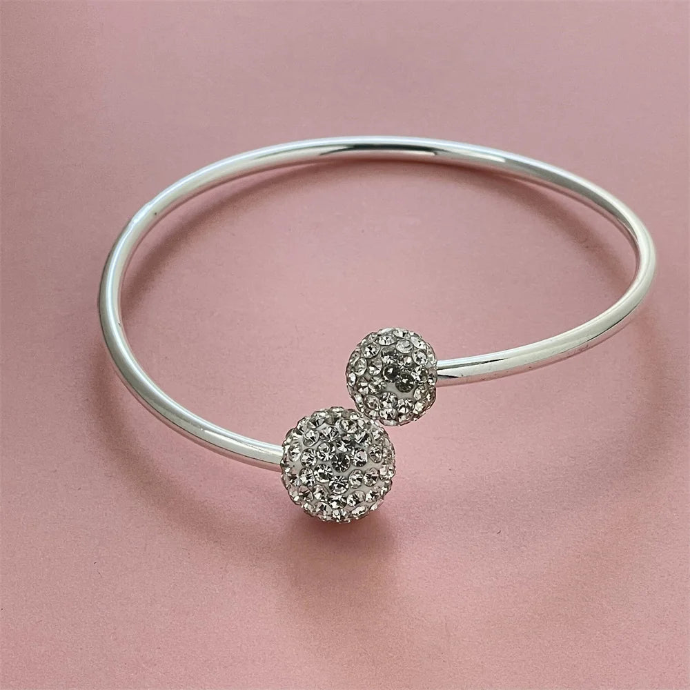 ANDARA Gros Bracelet Jonc Tendance en Argent Sterling 925 Cœur Rond Ouvert pour Femme Bijoux de Mode Réglable Manchette de Mariage