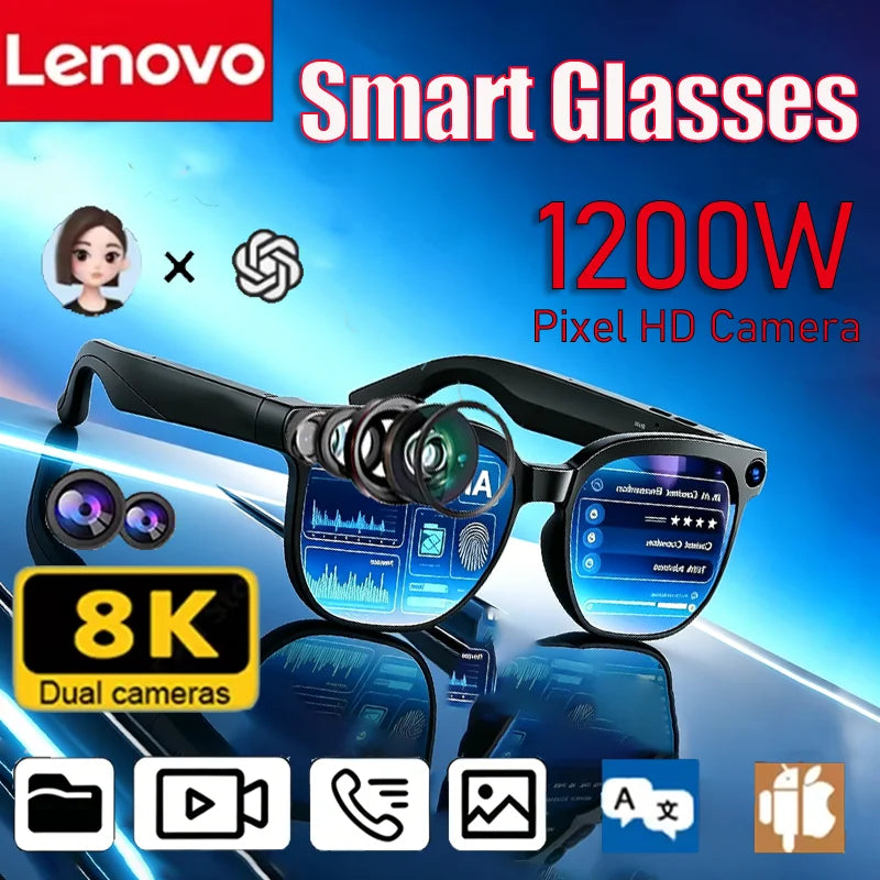 Lenovo Smart AI 8K Camera Sunglasses Multifunctional Bluetooth Call Music Player Translate Voice Assistant Photochromic Glasses