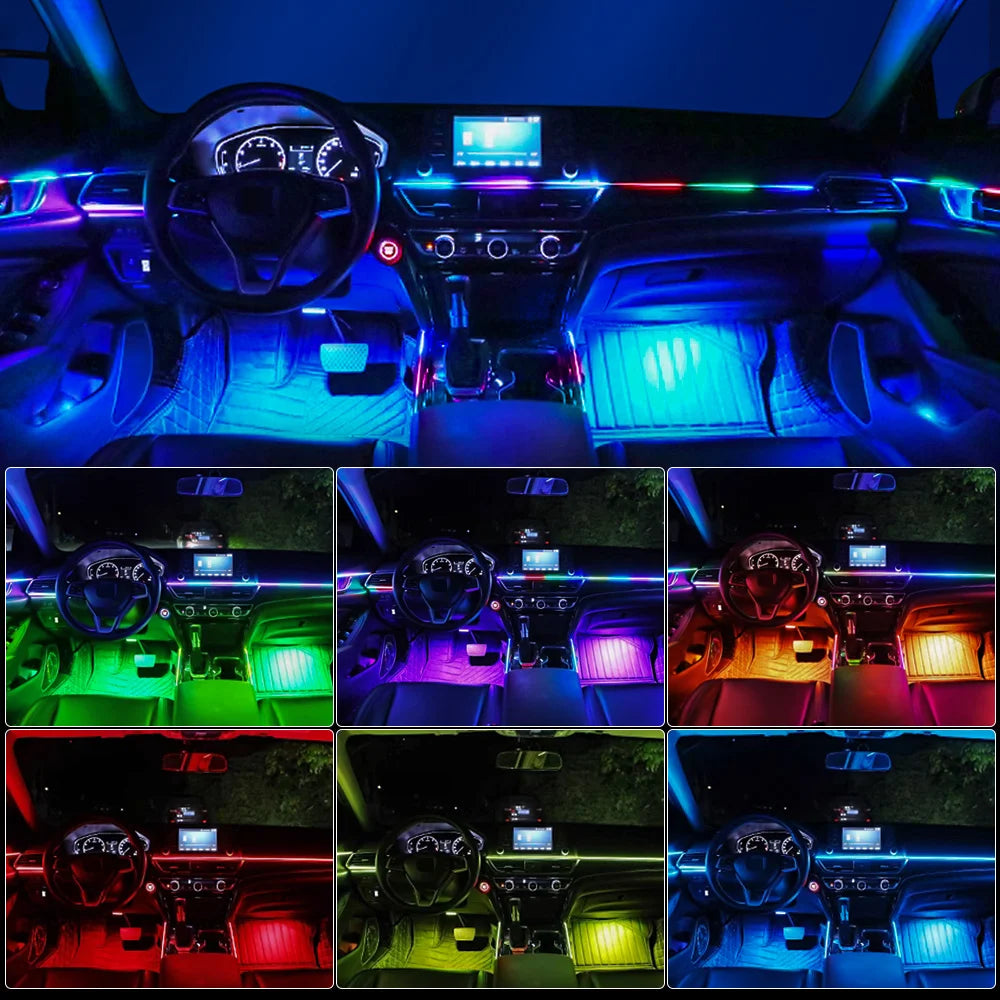 Kit de lampe d'ambiance de voiture LED acrylique 14/18 en 1 RGB 64 213 couleurs Symphonie Acrylique APP Ambiance Lumineuse Zone Unique Double Zone