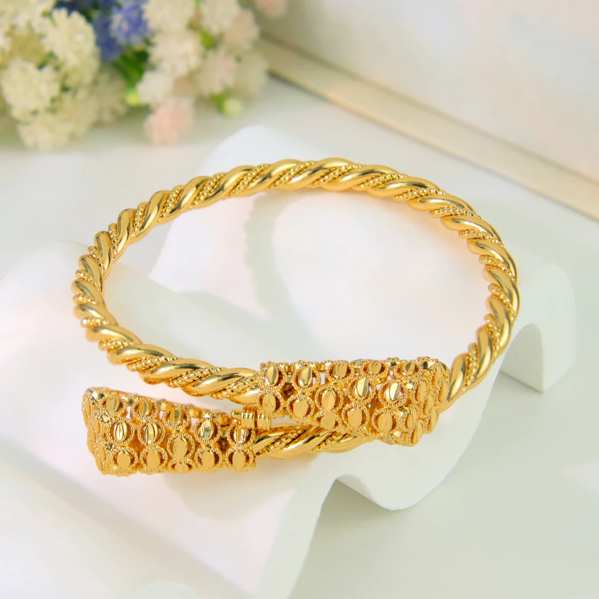 Bracelets Manchette Plaqué Or Dubaï 21k Couleur Or Luxe Saoudien Mariage Bracelets Turcs Femmes Fête de Mariage Bijoux Ramadan