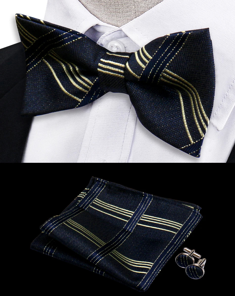 Ensemble de 3 pièces Nœud Papillon Cravate Mouchoir Boutons de Manchette Pour Hommes Chemises Adaptées Affaires Mariage Papillon Paisley Pochette Nœud Papillon Homme