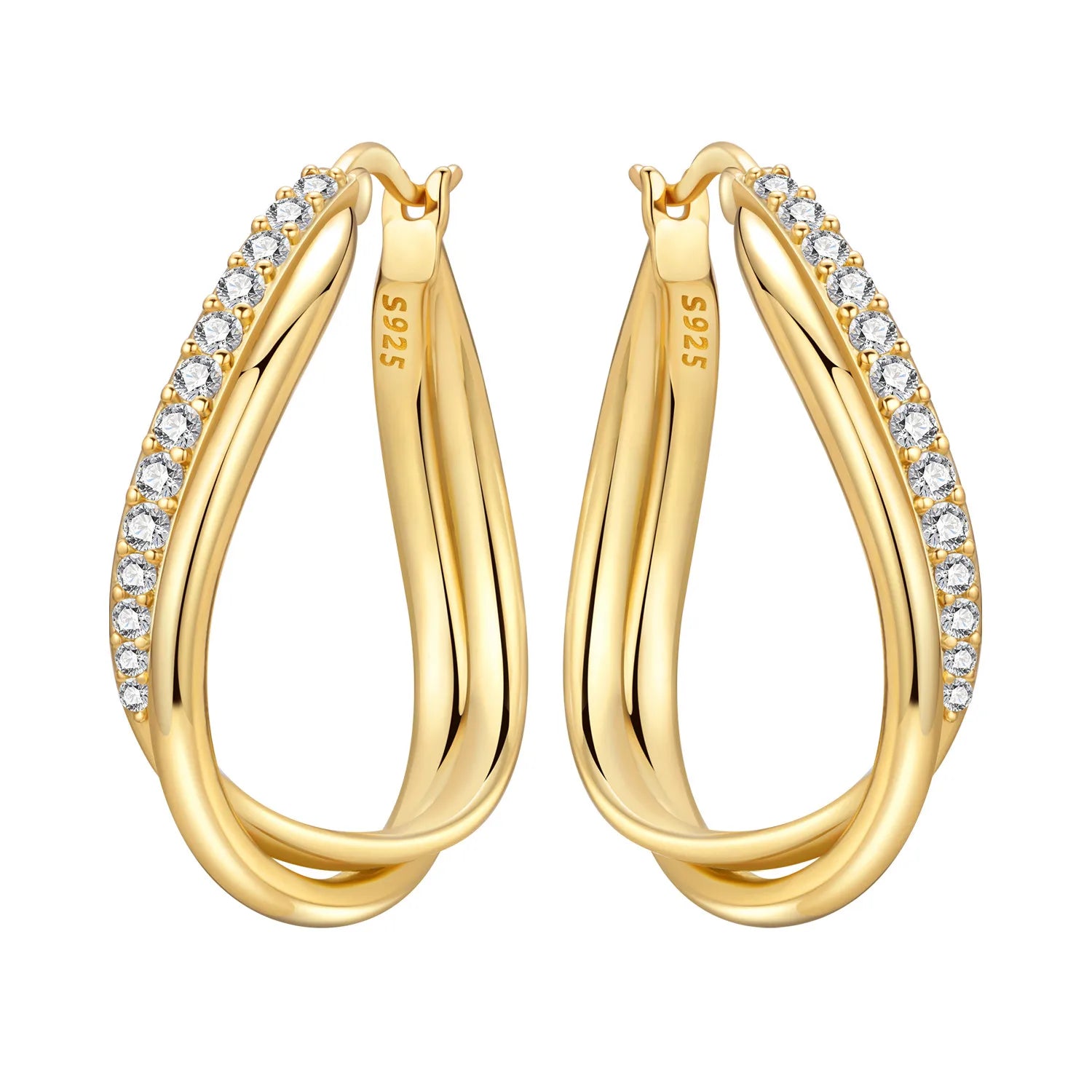Orstarry S925 Boucles d'oreilles en argent sterling motif torsadé plaqué or 18 carats Bijoux fantaisie originaux Cadeau femme
