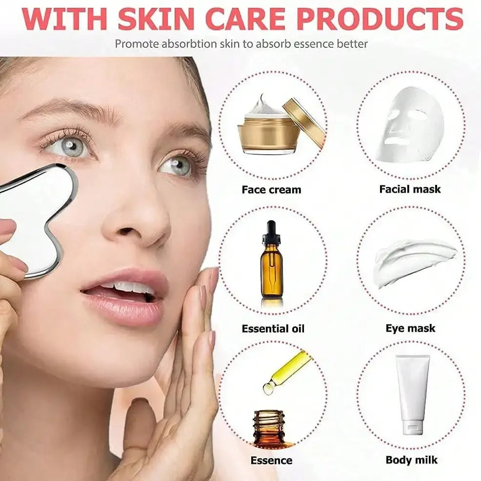 Outils de massage facial Gua Sha en acier inoxydable 304, outils de massage facial en métal lisse et robuste, racloir Guasha pour le visage et le corps, réduit les gonflements.