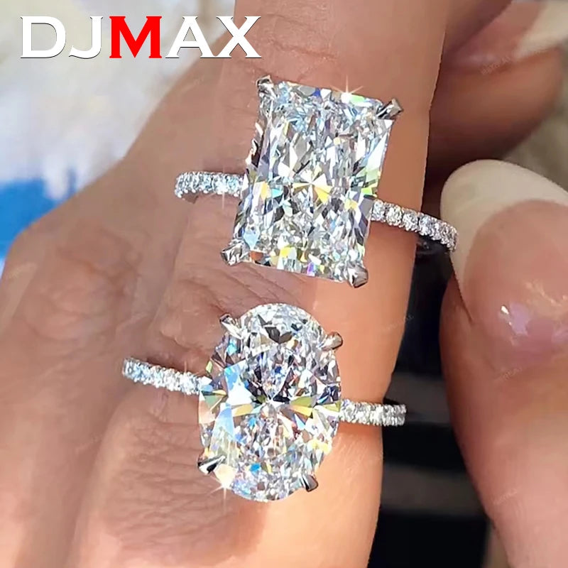 Bague en moissanite DJMAX 1-3 carats ovale/radiant couleur D pour femme, bague de fiançailles et de mariage originale en argent sterling 925, 2025