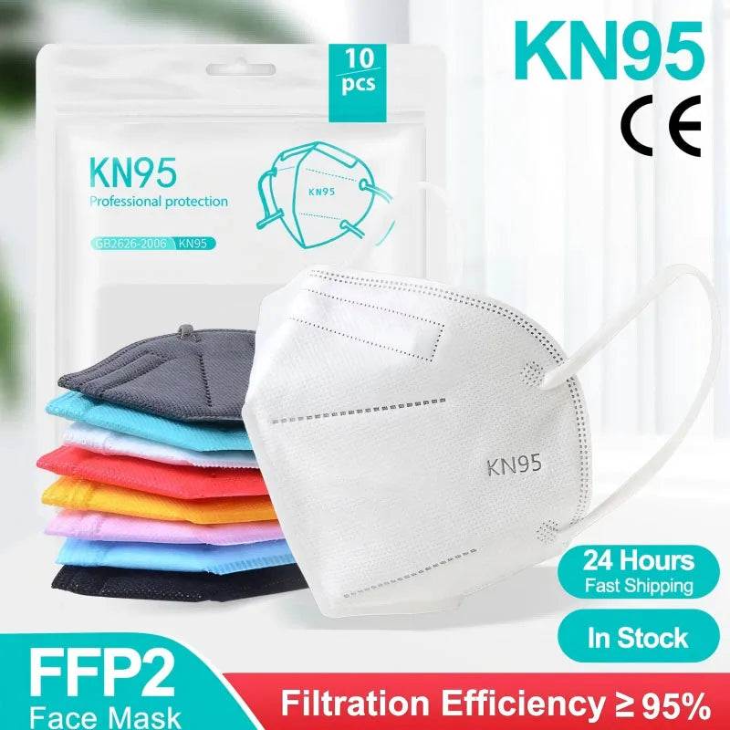 10-200 قطعة أقنعة FFP2 kn95 كمامات KN95 فلتر قناع الوجه 5 طبقات كمامات جراحية معتمدة قابلة لإعادة الاستخدام قناع FFP2 أسود