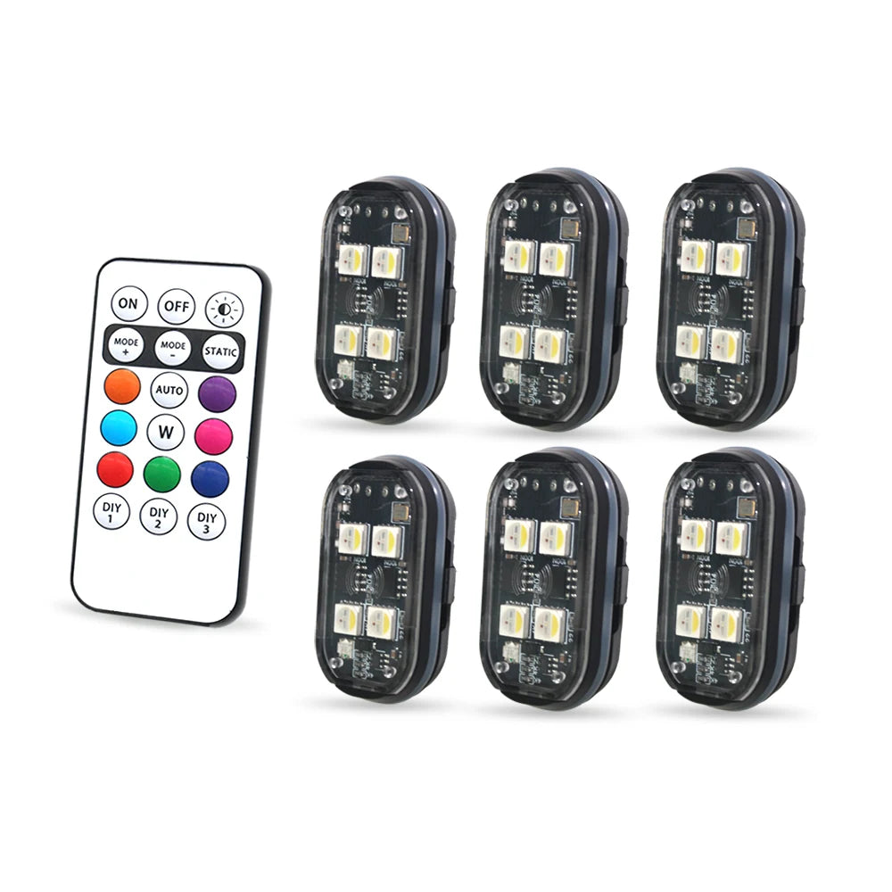 2/4 lampes stroboscopiques LED sans fil, lumière d'ambiance de voiture, 8 couleurs, lumières LED rechargeables, lumière d'avertissement LED anti-collision