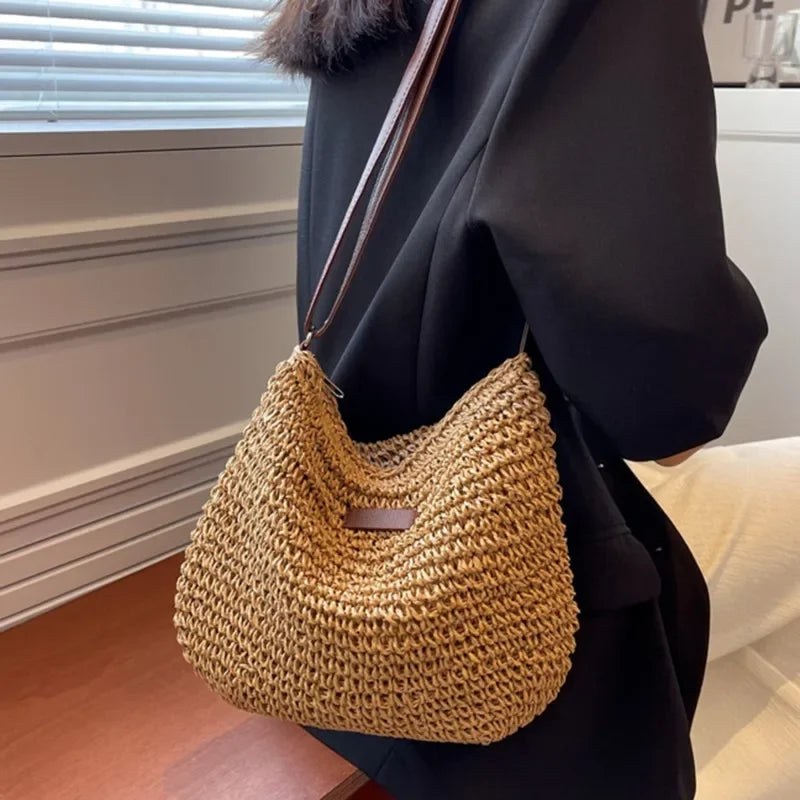Sac à bandoulière en paille d'été pour femmes, sac de plage, shopping, tissé, sac à main, bourse messager pour femmes