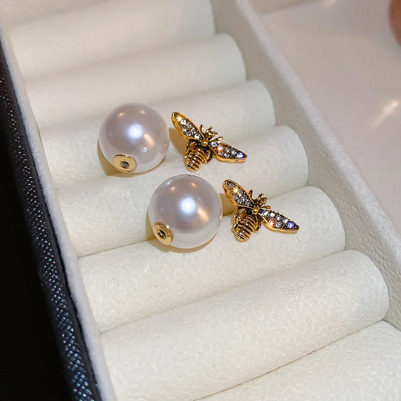 Boucles d'oreilles clous abeille insecte perle de charme vintage pour femmes tempérament exquis couleur or zircon bijoux fête accessoires cadeau
