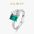 Ailmay Bague Femme en Argent Sterling 925 Tendance Zircon Vert Rectangle Éblouissant Forme Goutte d'Eau Bijoux Fins de Mariage de Luxe