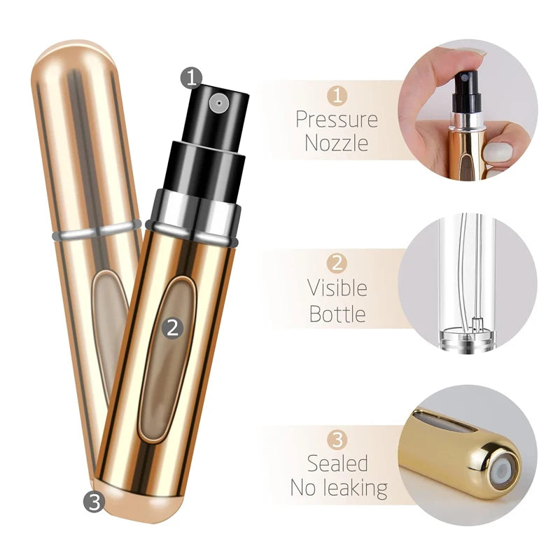 Flacon pulvérisateur de parfum portable 1/4Pcs 5ml, récipient liquide pour cosmétiques de voyage, mini flacon vide rechargeable en aluminium