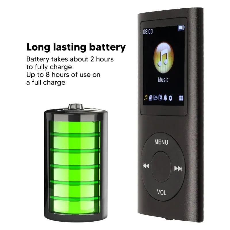Lecteur MP3 avec écouteurs, câble de données, design élégant, multifonctionnel, son sans perte, écran LCD mince de 1,8 pouces, lecteurs de musique MP3 portables