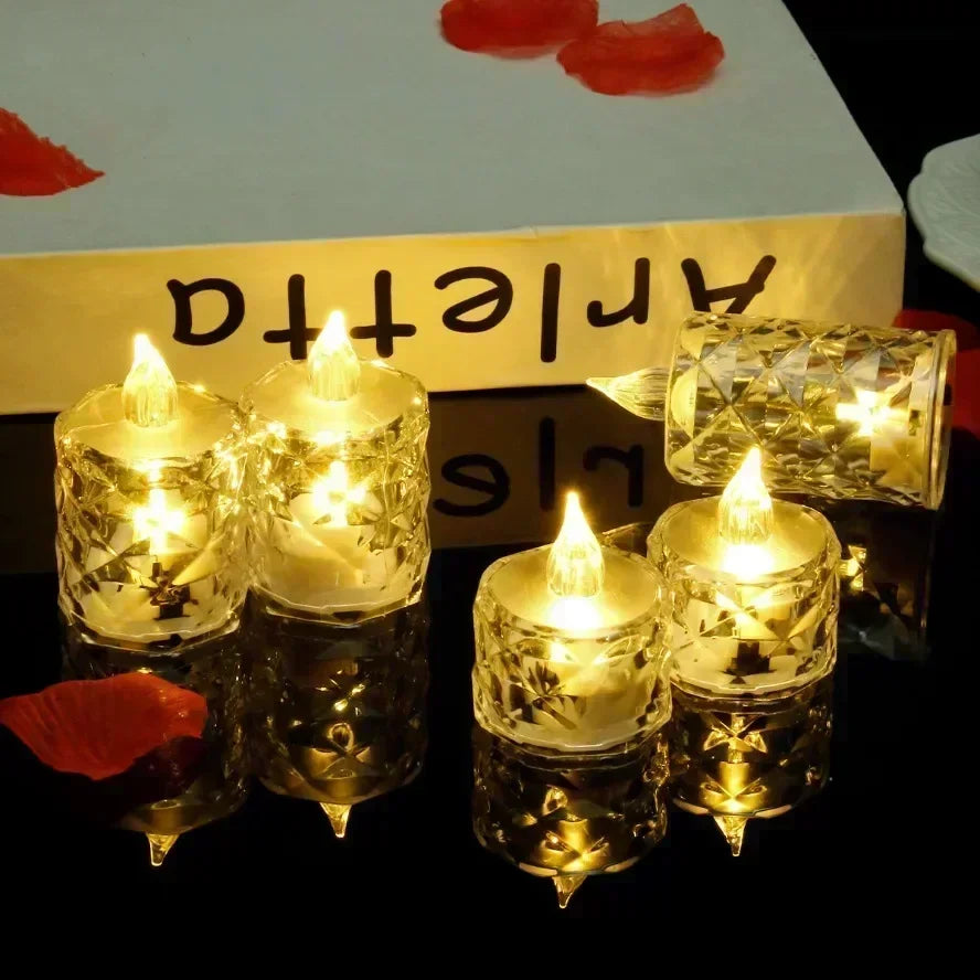 Bougie LED en cristal avec piles, sans flamme, lampe de nuit électronique, pour rendez-vous, fête, vacances, maison, décoration de mariage