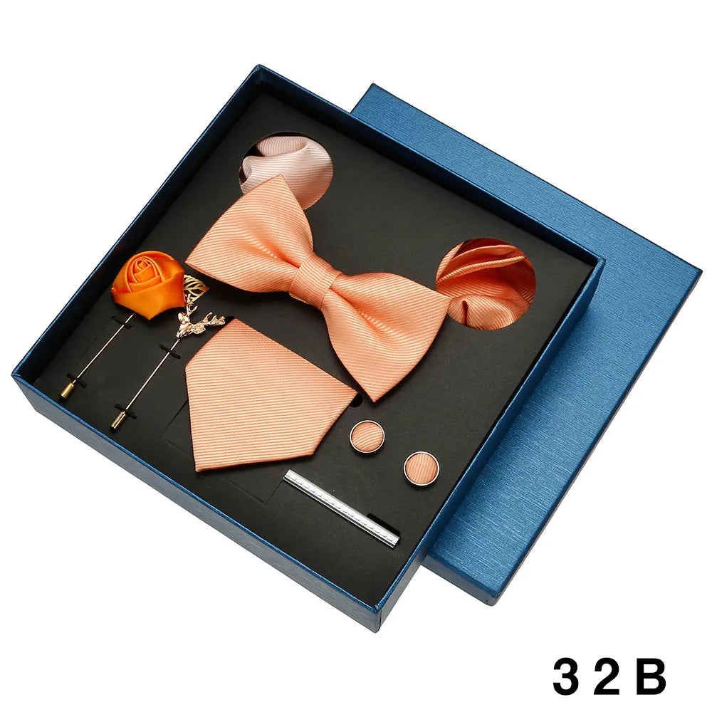 Cravate en soie pour hommes, nœud papillon, pochette, broches, boutons de manchette et pince à cravate pour hommes, accessoires de mariage rouge bordeaux, coffret cadeau