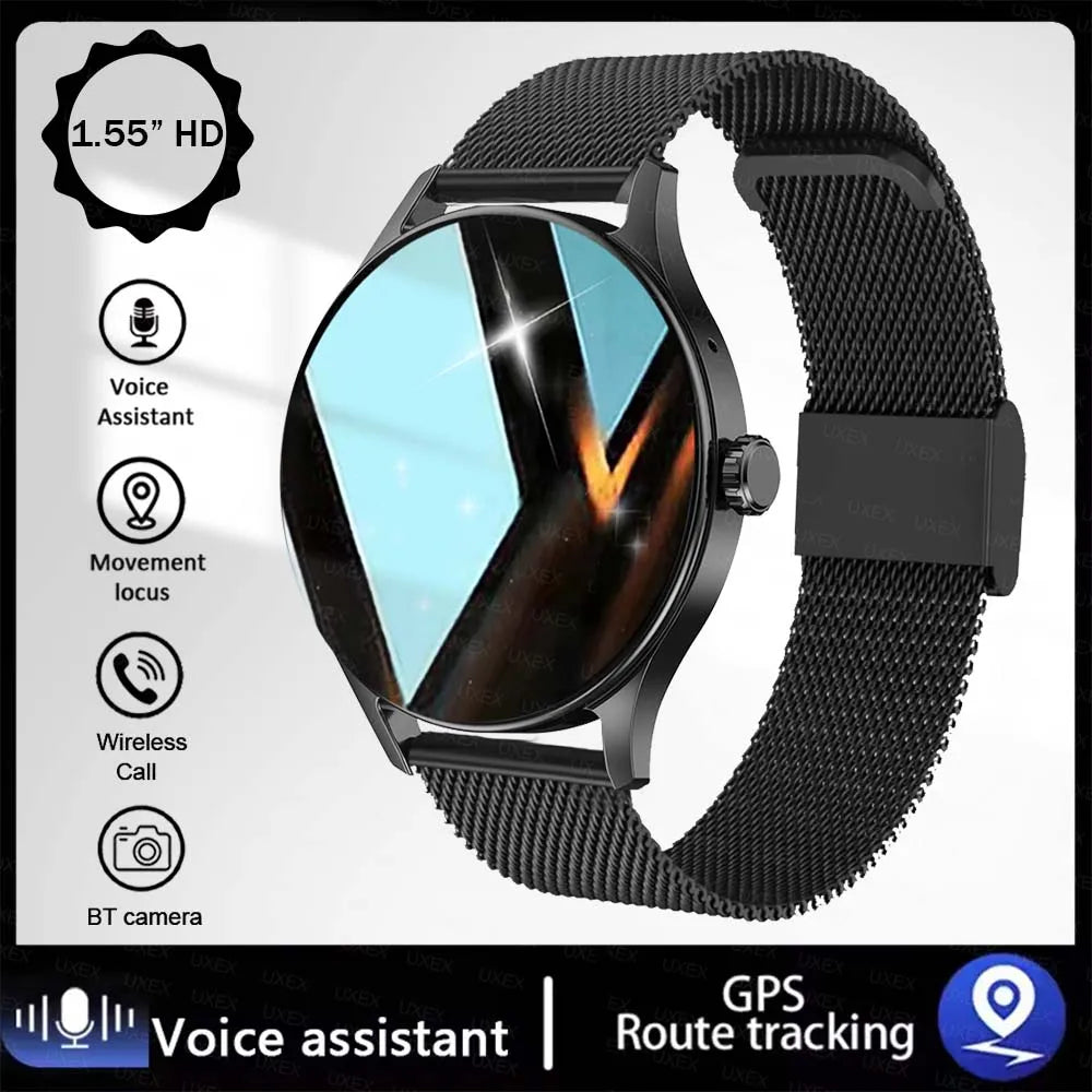 Montre Connectée de Mode Plus 1.55 HD Pour Hommes et Femmes, Contrôle par Application, Appels Bluetooth, Suivi de Santé, Photo Personnalisée, Cadeau Surprise, Montres d'Affaires