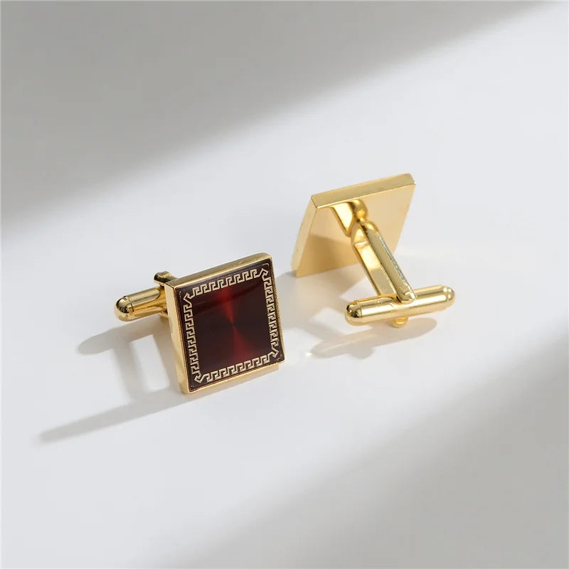 Boutons de manchette homme en cuivre pour hommes de luxe, cadeaux d'invités de mariage, bijoux de mode ronds carrés, boutons de manchette et pince à cravate pour hommes