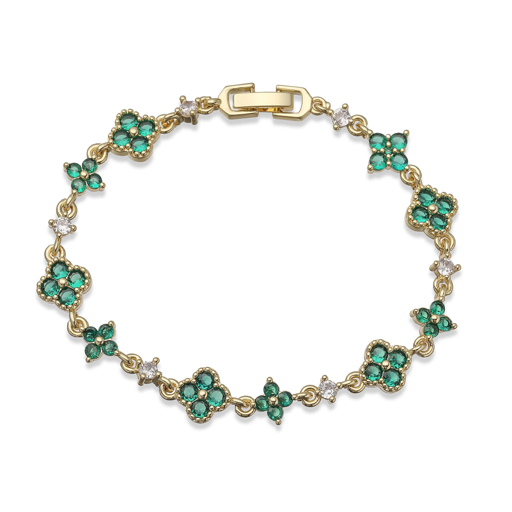 HECHENG,Four-Leaf Clover Multi-Color CZ Stone Pendant Chain Bracelet with Hook Clasp Design Women's Exquisite Minimalist Jewelry