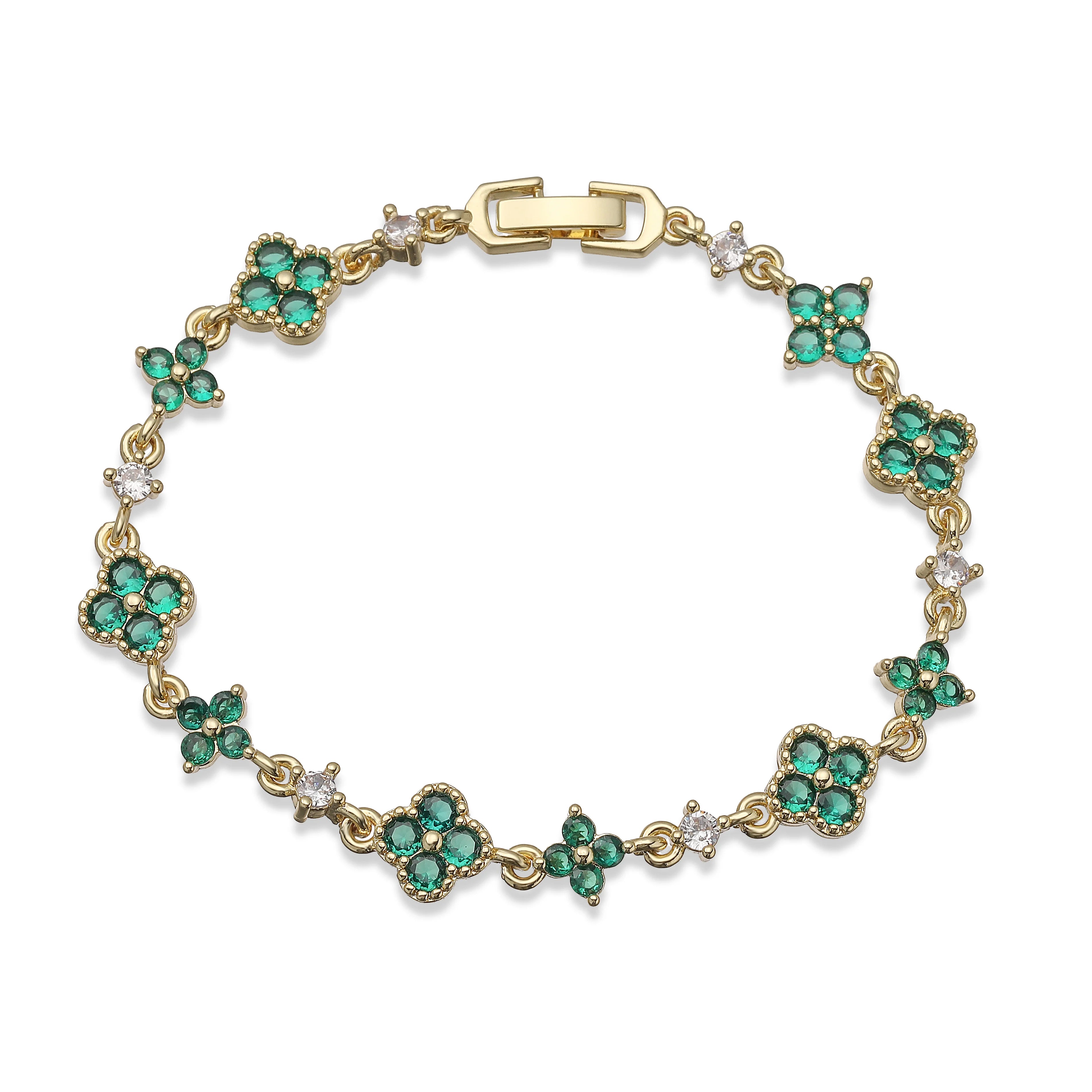 HECHENG,Four-Leaf Clover Multi-Color CZ Stone Pendant Chain Bracelet with Hook Clasp Design Women's Exquisite Minimalist Jewelry
