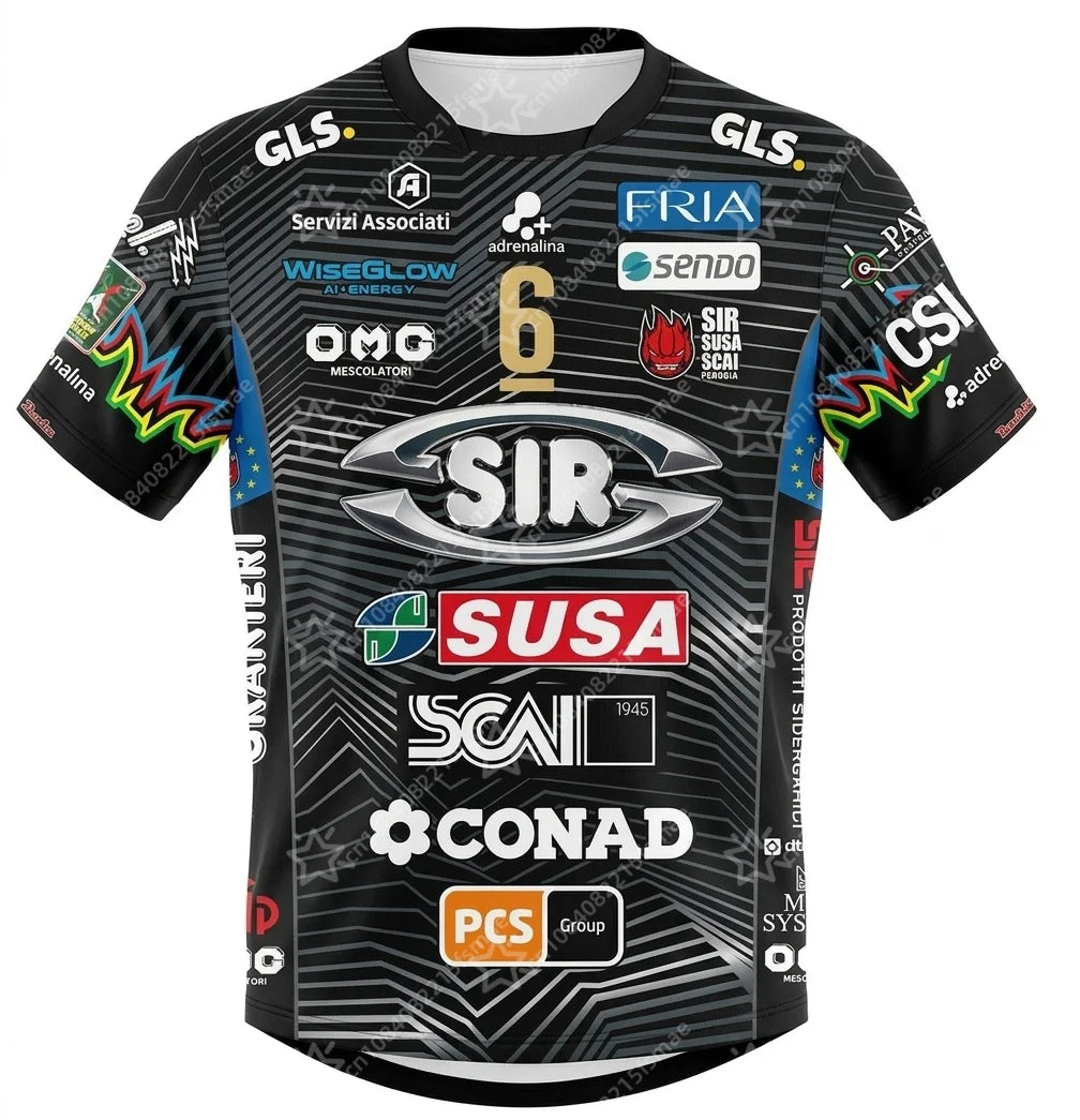 Maillot de volley-ball pour hommes Sir Susa Scai Pérouse 2025/26, t-shirt de sport à manches courtes, uniforme d'équipe, hauts d'entraînement respirants à séchage rapide