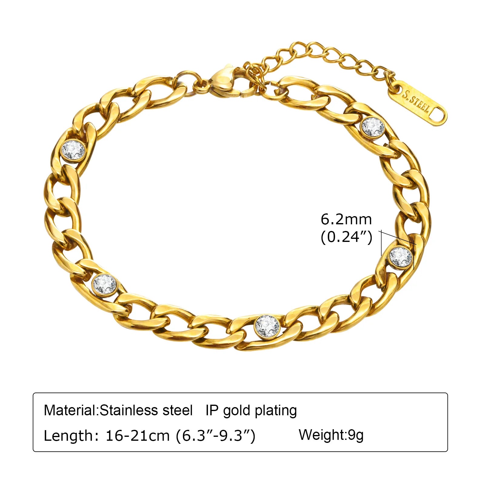 Bracelet chaîne en acier inoxydable pour femme, bracelet ajustable maillons trombone torsadés plaqué or 18 carats, bijoux superposables épais